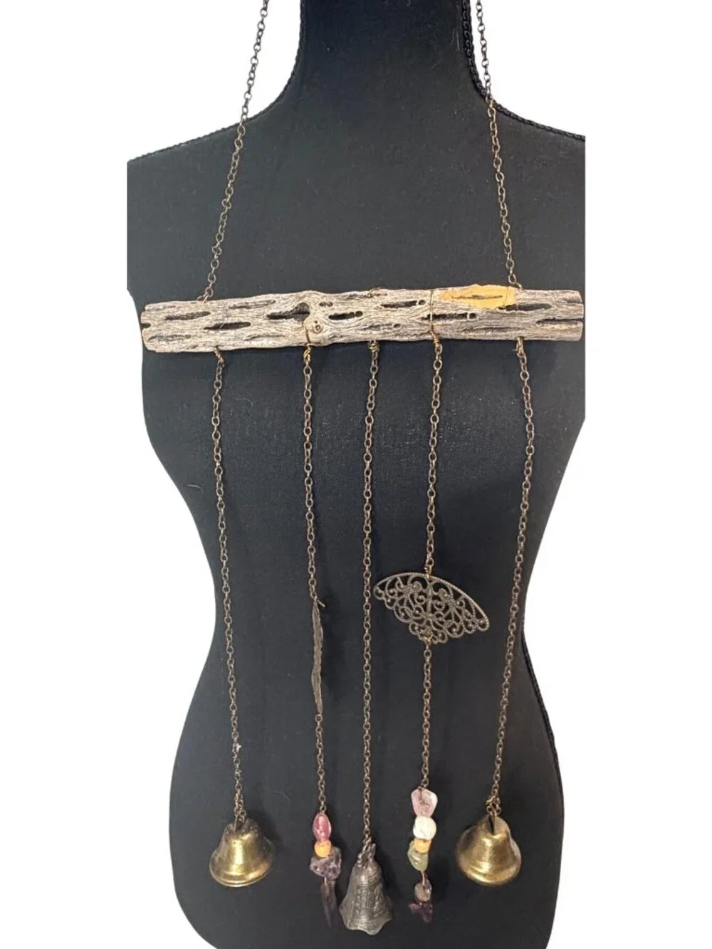 Rustic Cholla Wood Wind Chime – Boho Brass Bell Mobile, Desert Driftwood Hanging